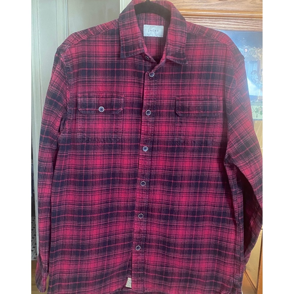 Jachs NY Mens Red Black Plaid Flannel Button Down Shirt LT Tall 100% Cotton